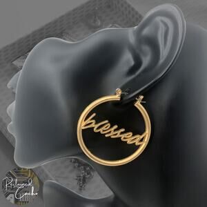 Matte Gold Blessed Hoop Earrings